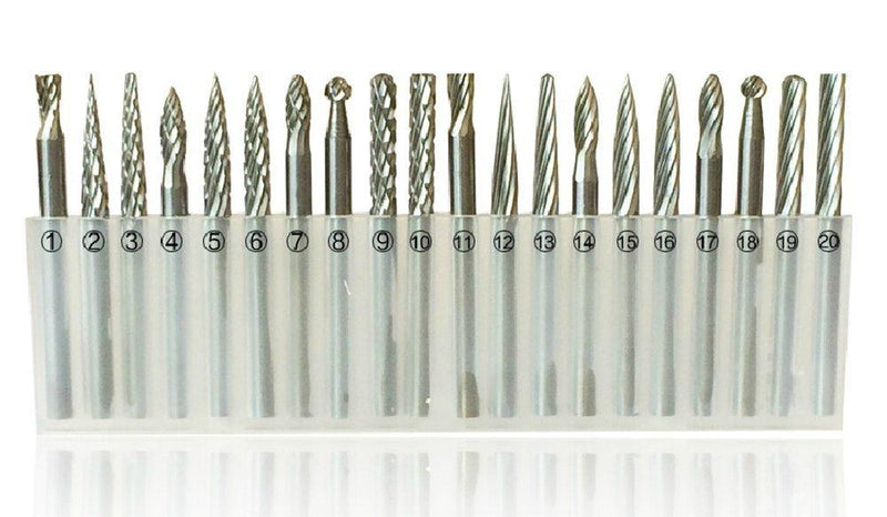 Aiskaer 20pcs 3mm Shank Tungsten Steel Solid Carbide Rotary Files Diamond Burrs Set Fits Dremel Tool for Woodworking Drilling Carving Engraving - LeoForward Australia