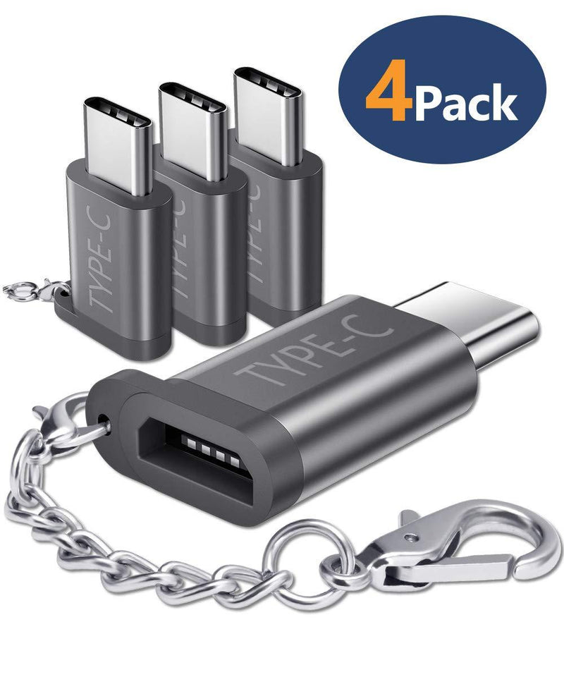 JSAUX Micro USB (Female) to USB C Adapter 4-Pack, Aluminum USB Type C Adapter with Keychain Fast Charging Compatible with Samsung Galaxy S10 S9 S8 Plus Note 9 8, LG V30 G5 G6, Moto Z Z2, more (Grey) Grey*4 pack - LeoForward Australia