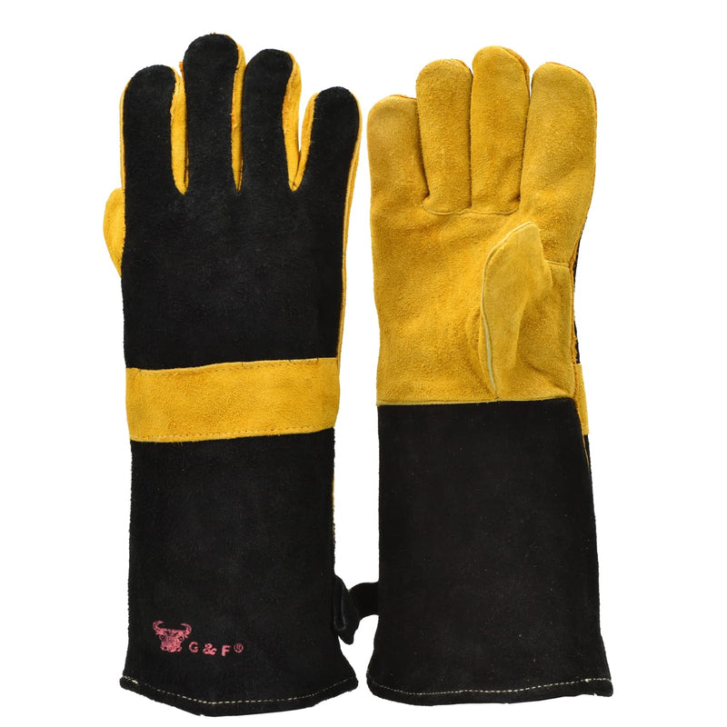  [AUSTRALIA] - 14.5" Long Premium Leather Gloves, BBQ gloves, Grill and Fireplace Gloves, Cotton lining with Kevlar stitch, Heat Resistant Gloves, animal handling gloves, bite-proof gloves Suede Finish Overall