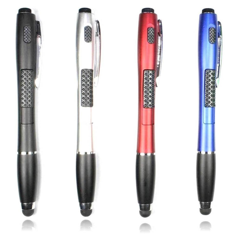Stylus [4 Pcs], 3-in-1 Universal Touch Screen Stylus + Ballpoint Pen + LED Flashlight for Smartphones Tablets [Black + Silver + Red + Blue] Black + Silver + Red + Blue - LeoForward Australia