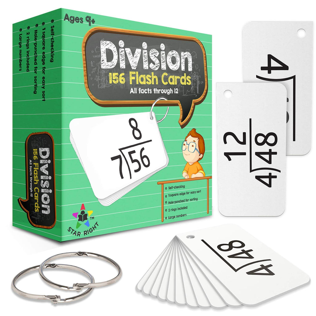 Star Right Education Math Division Flash Cards, 0-12 (All Facts, 156 Cards) with 2 Rings - LeoForward Australia