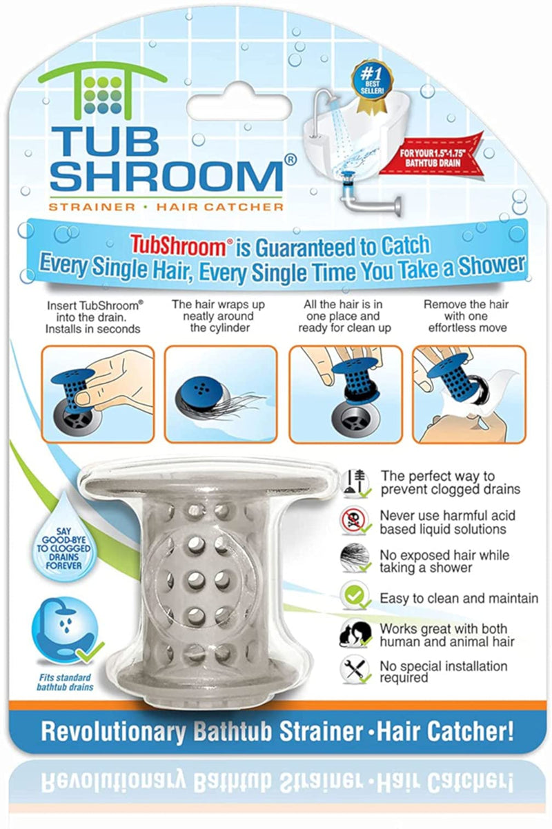TubShroom Tub Hair Catcher Drain Protector, Fits 1.5"-1.75", Gray - LeoForward Australia