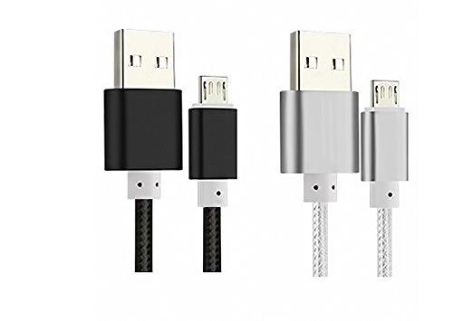 Kindle Powerline [2 Pack] 5-FT Cable Length iBarbe Nylon Braided Reversible Micro USB Cables High Speed USB 2.0 (Works with Most Micro-USB Tablets and Kindle E-Book Reader) MicroUSB to USB 2Pack Black+Silver - LeoForward Australia