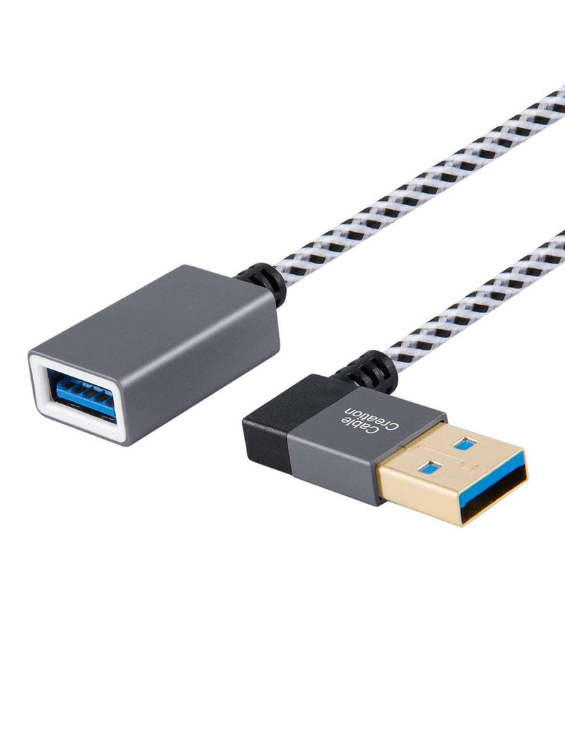  [AUSTRALIA] - CableCreation Short USB 3.0 Extension Cable, Right Angle USB 3.0 Male to Female Extender Cord, Compatible Flash Drives, Keyboard, Scanners, Keyboard, Playstation, 1 FT, Space Grey, Aluminum Case 1Pack