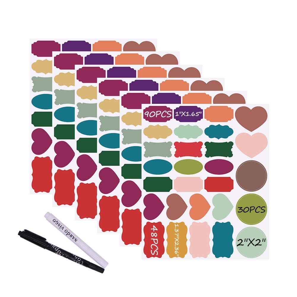 Nardo Visgo Colored Chalkboard Labels: 168 Premium Stickers + 2 Chalk Markers-Waterproof Removable Reusable Chalkboard Stickers,Perfect for Decorating Your Mason Jars Pantries Crafts and Offices 168pcs - LeoForward Australia