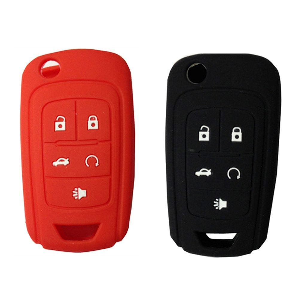  [AUSTRALIA] - KEMANI Lots 2pcs Silicone Skin Cover For CHEVROLET Camaro Cruze Equinox Volt Flip Key Case Fob 5 Button Shell Replacement(Black+Red)