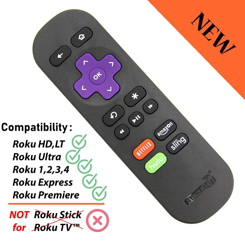 Amaz247 ARC101 Standard IR Replacement Remote for Roku 1, Roku 2, Roku 3, Roku 4 (HD, LT, XS, XD), Roku Express, Roku Premiere, Roku Ultra; DO NOT Support Roku Stick or Roku TV Sling Pack of 1 Black w/ Sling&Hulu Button - LeoForward Australia