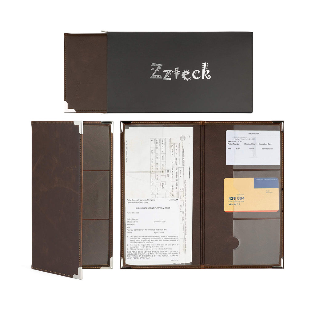  [AUSTRALIA] - Zzteck Car Registration Holder for Insurance Card Documents Auto Organizer Luxury BN PU Leather Wallet Case