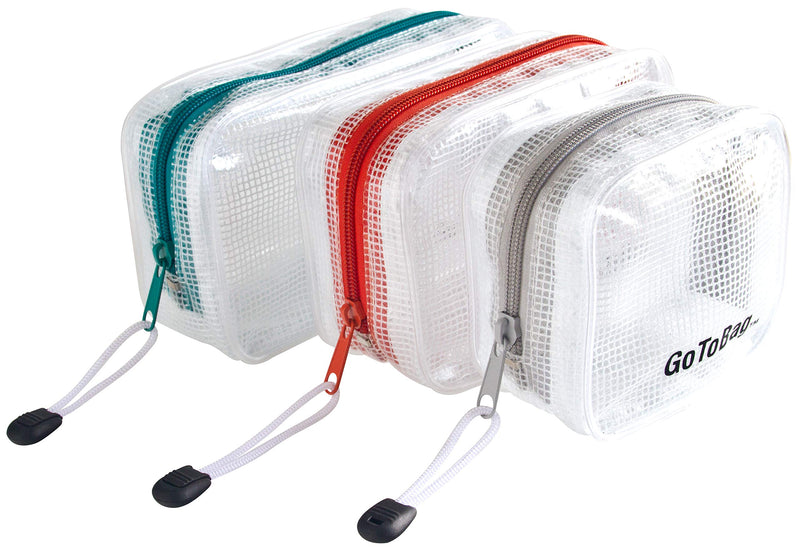  [AUSTRALIA] - 3 Pack Organizer Storage Packing Bags by GoToBag - Clear Water Resistant Solid Reinforced PVC Mesh Plastic with Zipper Closure - for Travel, Office, School, Arts and Craft, Purse, Cables, All-Purpose 3 Pack Teal, Orange, Grey