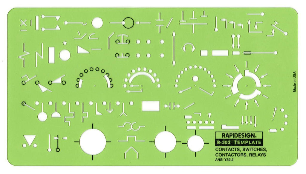 Rapidesign Contacts/Switches/Contactors/Relays Template, 1 Each (R302) - LeoForward Australia