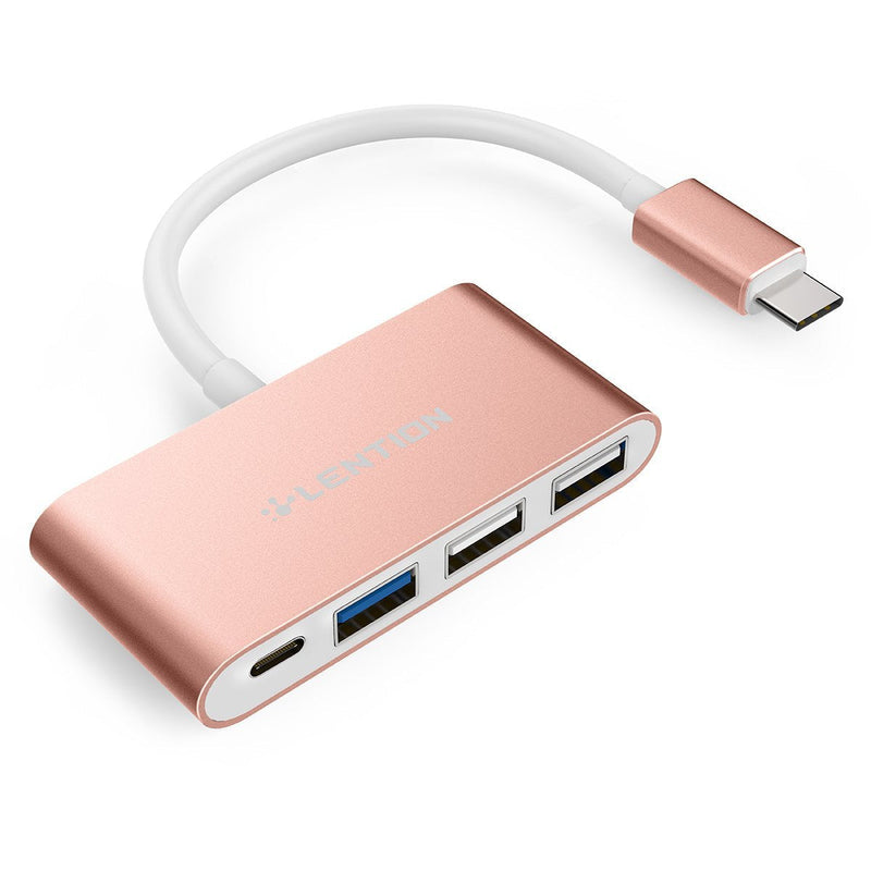  [AUSTRALIA] - LENTION 4-in-1 USB-C Hub with Type C, USB 3.0, USB 2.0 Compatible 2020-2016 MacBook Pro 13/15/16, New Mac Air/Surface, ChromeBook, More, Multiport Charging & Connecting Adapter (CB-C13, Rose Gold)