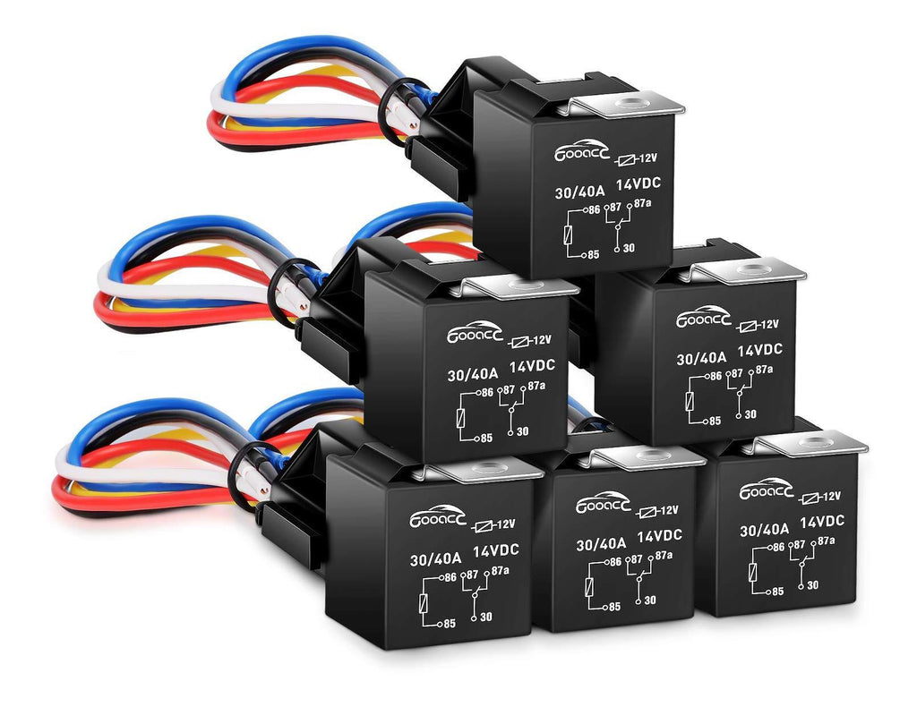 GOOACC - G-RE6 6 Pack Automotive Relay Harness Set 5-Pin 30/40A 12V SPDT with Interlocking Relay Socket and Harnesses,2 years Warranty - LeoForward Australia