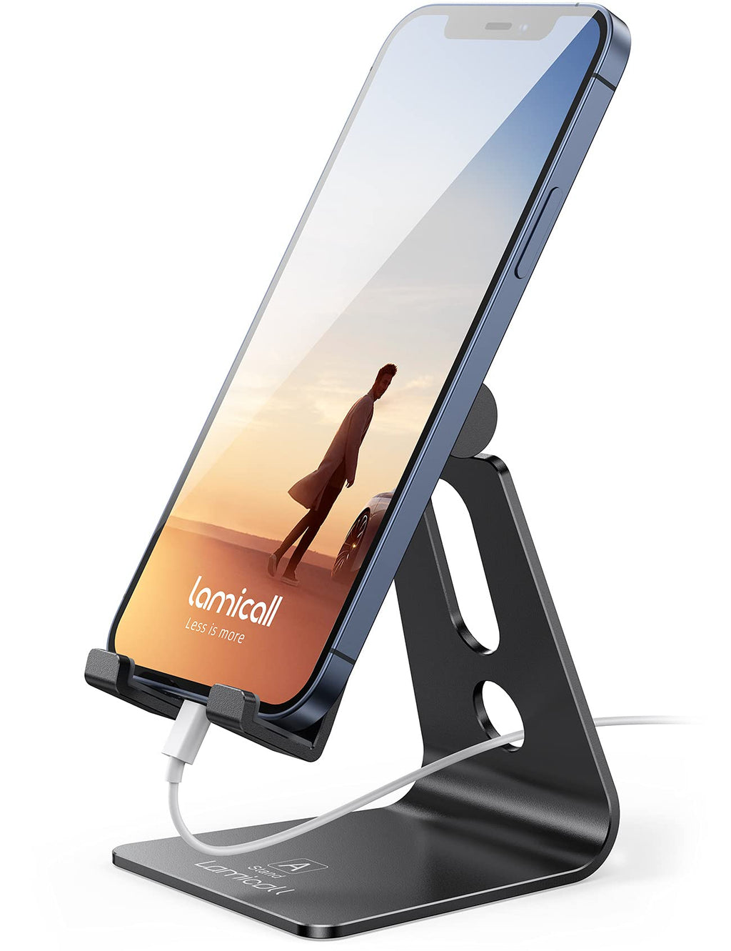  [AUSTRALIA] - Adjustable Cell Phone Stand, Lamicall Desk Phone Holder, Cradle, Dock, Compatible with All 4-8'' Phones, Office Accessories, All Android Smartphone - Black
