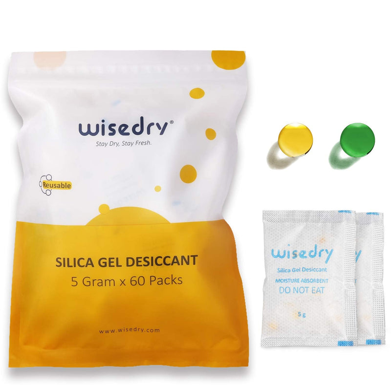  [AUSTRALIA] - 5 Gram [60 Packs] Food Grade Silica Gel Packs Rechargeable Desiccant Dehumidifiers Pouches with Color Indicating Beads Reusable Moisture Absorbers for Food Storage 5 Grams x 60 Packs