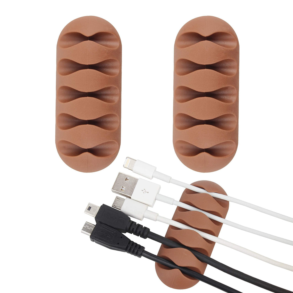  [AUSTRALIA] - Wisdompro 2 Pack Cable Cord Clip Holder - Super Functional and Low-Profile Design, with 3M Adhesive Backing, You Can Sort Out The Mess of Cables Cords Around Your Home, Office Workspace - Brown