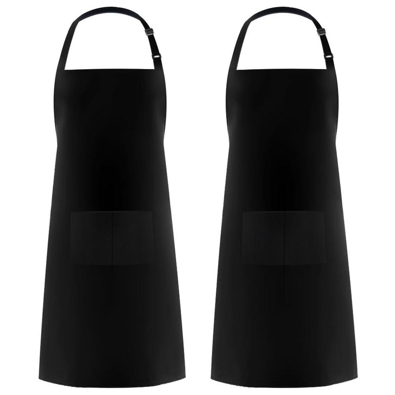  [AUSTRALIA] - Syntus 2 Pack Adjustable Bib Apron Waterdrop Resistant with 2 Pockets Cooking Kitchen Aprons for Women Men Chef, Black Polyester