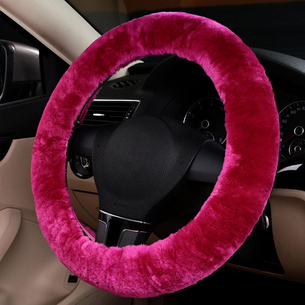  [AUSTRALIA] - Plush Wool Stretch-On Universal Vehicle Steering Wheel Cover Hotpink