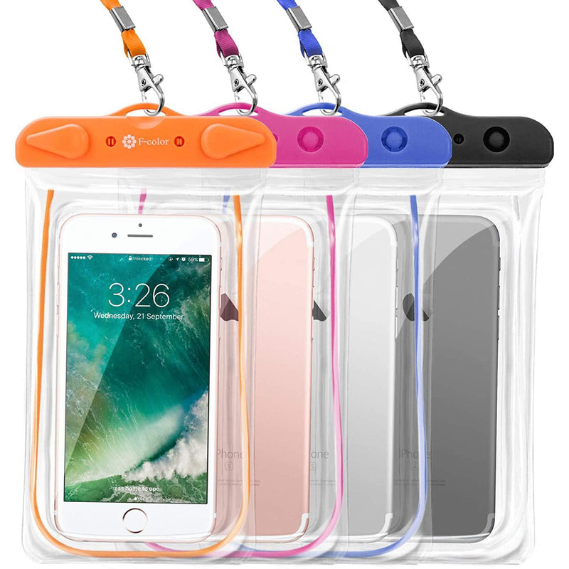 [AUSTRALIA] - Waterproof Case, 4 Pack F-color Floating Clear Waterproof Phone Pouch TPU Dry Case Compatible for iPhone 12 Pro Max, 11, Galaxy S9+, S10, Google Pixel and More, Blue Black Orange Pink