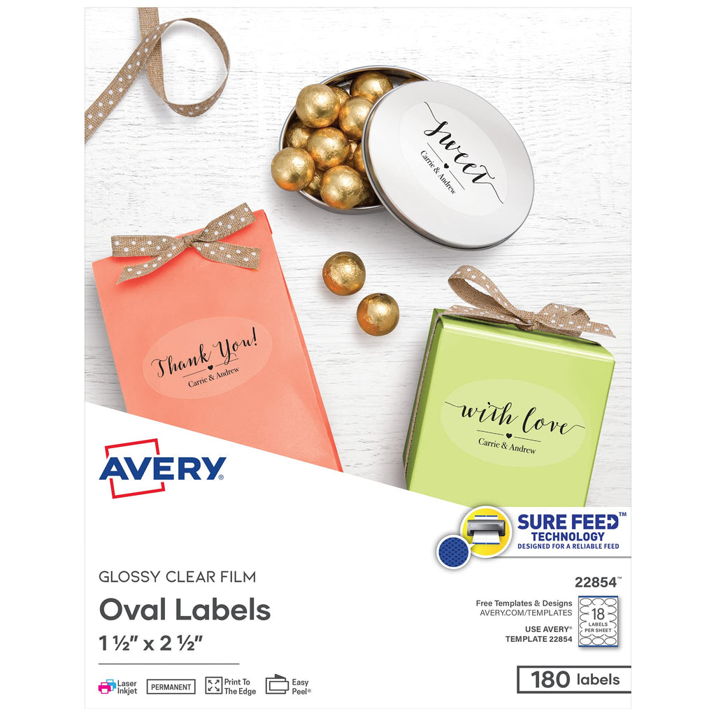 Avery Printable Blank Oval Labels, 1.5" x 2.5", Glossy Crystal Clear, 180 Customizable Labels (22854) - LeoForward Australia