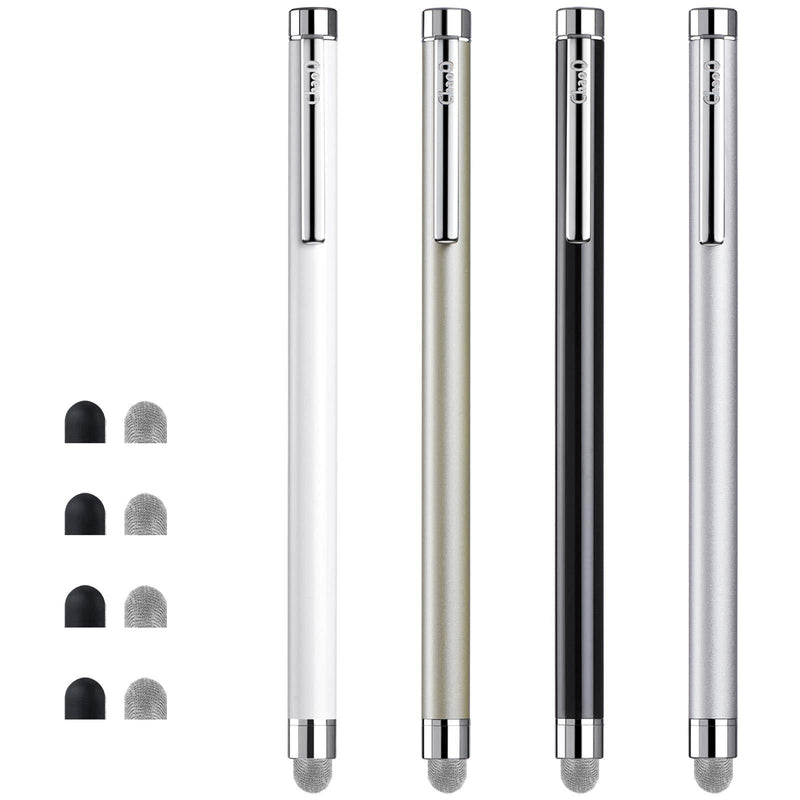 Stylus Pens for Touch Screens, ChaoQ 4 Pcs Mesh Fiber Stylus, with 4 Replaceable Mesh Tips and 4 Replaceable Rubber Tips (Silver, Black, White, Champagne) 4 Colors - silver/black/white/champagne - LeoForward Australia