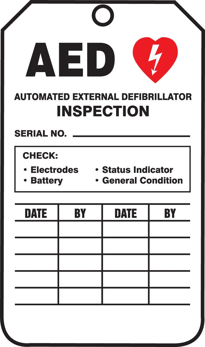  [AUSTRALIA] - Accuform TRS345CTM PF-Cardstock Inspection & Status Record Tag, Legend"AED AUTOMATED External", 5.75" Length x 3.25" Width x 0.010" Thickness, Red/Black on White (Pack of 5) 5 Pack