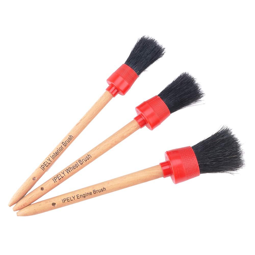 [AUSTRALIA] - IPELY Natural Boar Hair Premium Detail Brushes for Engines, Wheels, Interior, Leather, Trim,Air Vents, Emblems - Set of 3