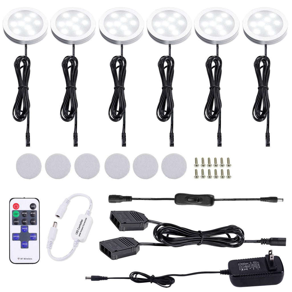 AIBOO 12V LED Under Cabinet Lights Kit 6 Pack Black Cord Aluminum Puck Lights for Kitchen Counter Closet Lighting with Wireless Dimmable RF Remote Control 6 Lights 12W (6000K Daylight White) 6000k Daylight White - LeoForward Australia