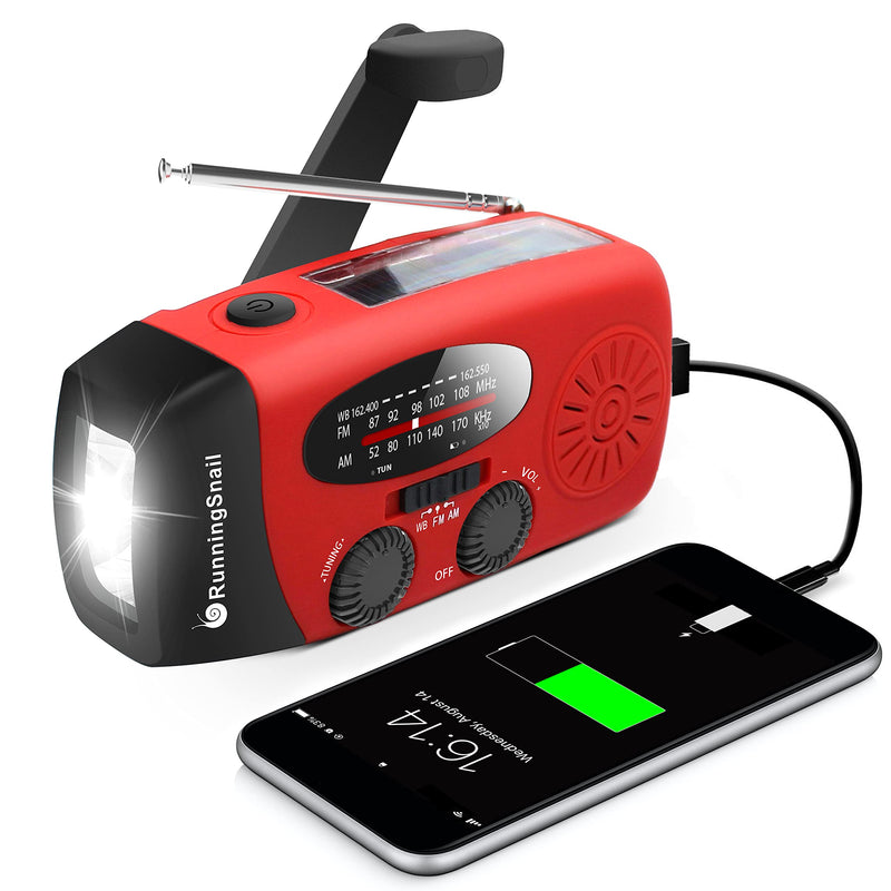  [AUSTRALIA] - RunningSnail Emergency Hand Crank Radio With LED Flashlight For Emergency, AM/FM NOAA Portable Weather Radio With 2000mAh Power Bank Phone Charger, USB Charged & Solar Power For Camping, Emergency Red