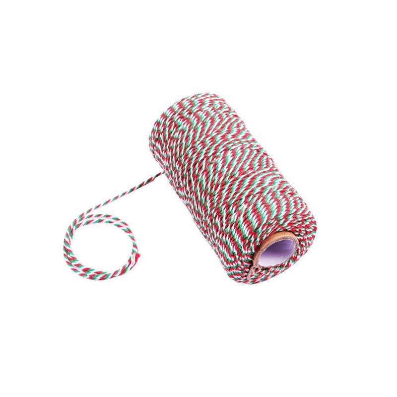  [AUSTRALIA] - Cotton Twine String,Christmas Gift Wrapping Twine,Cotton Bakers Twine Arts Crafts Twine,328 Feet Red Green and White String Durable Packing Holiday Twine Red White Green