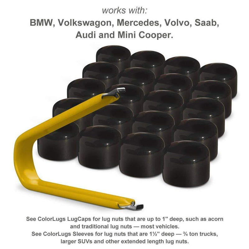 ColorLugs Vinyl BoltCap Cover | Flexible Fit Bolt Lug Nut Cap | ½ Inch deep | Includes Deluxe Extractor | Available in a Variety of Colors | Made in The USA (Black, 17 mm, 20-Pack) Black - LeoForward Australia