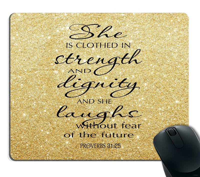 Smooffly Proverbs 31:25 Mouse Pad,Bible Verse Gold Sparkles Glitter Pattern Mouse Pad SF-0017 - LeoForward Australia