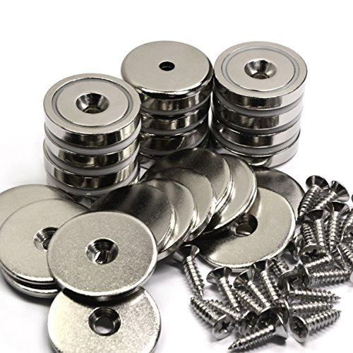 12 Packs of CMS Magnetics 88 LB Holding Power Neodymium Cup Magnets w/ #10 Countersunk Hole Dia 1.26" - Matching Strikers & Screws Included - Magnets Protected from Breaking | Magnetic Round Bases Cup Magnet 12 pks - LeoForward Australia