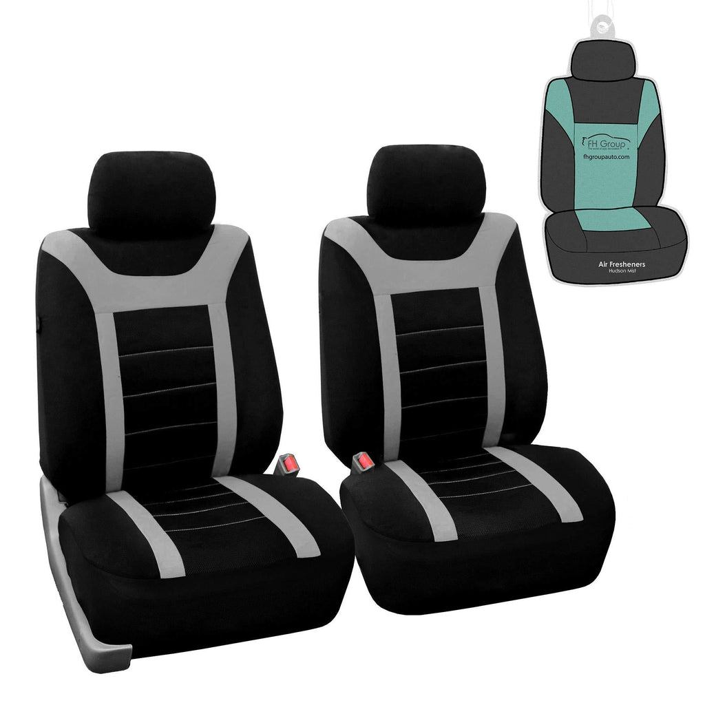 FH Group Sports Fabric Car Seat Covers Pair Set (Airbag Compatible), Gray/Black- Fit Most Car, Truck, SUV, or Van Gray / Black- - LeoForward Australia