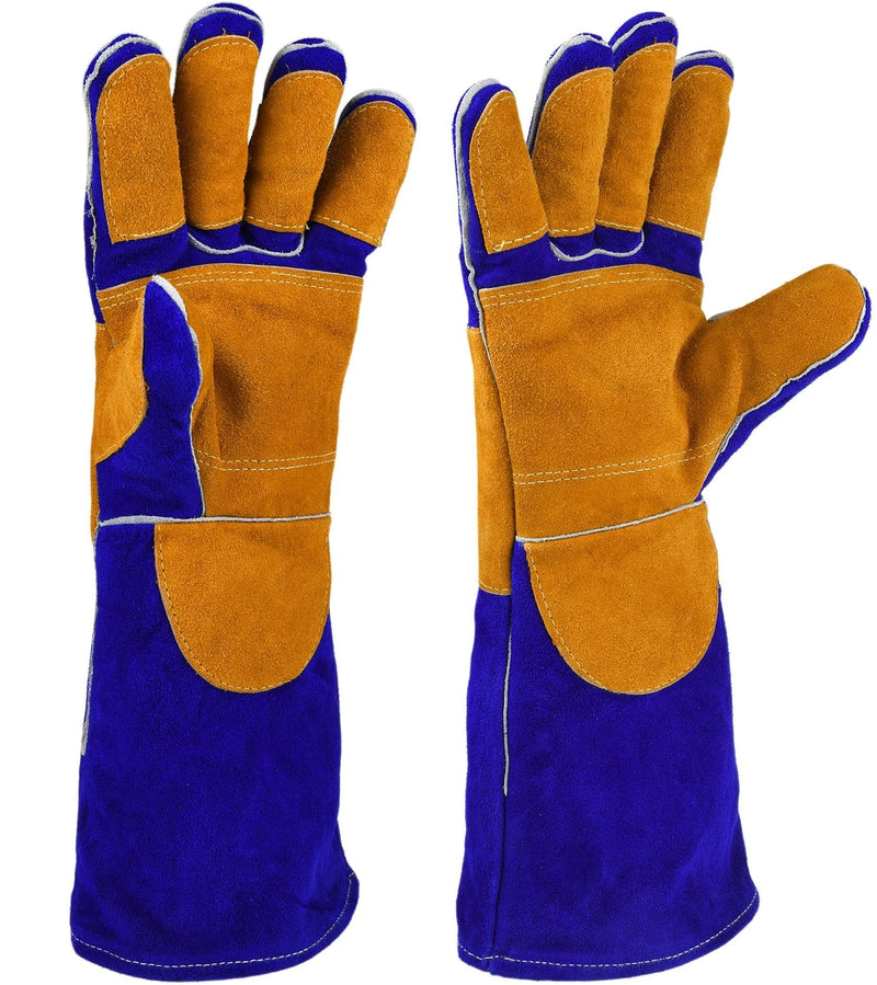  [AUSTRALIA] - NKTM Leather Welding Gloves EXTREME HEAT RESISTANT & WEAR RESISTANT - For Tig Welders/Mig/Fireplace/Stove/BBQ/Gardening, Blue - 16In