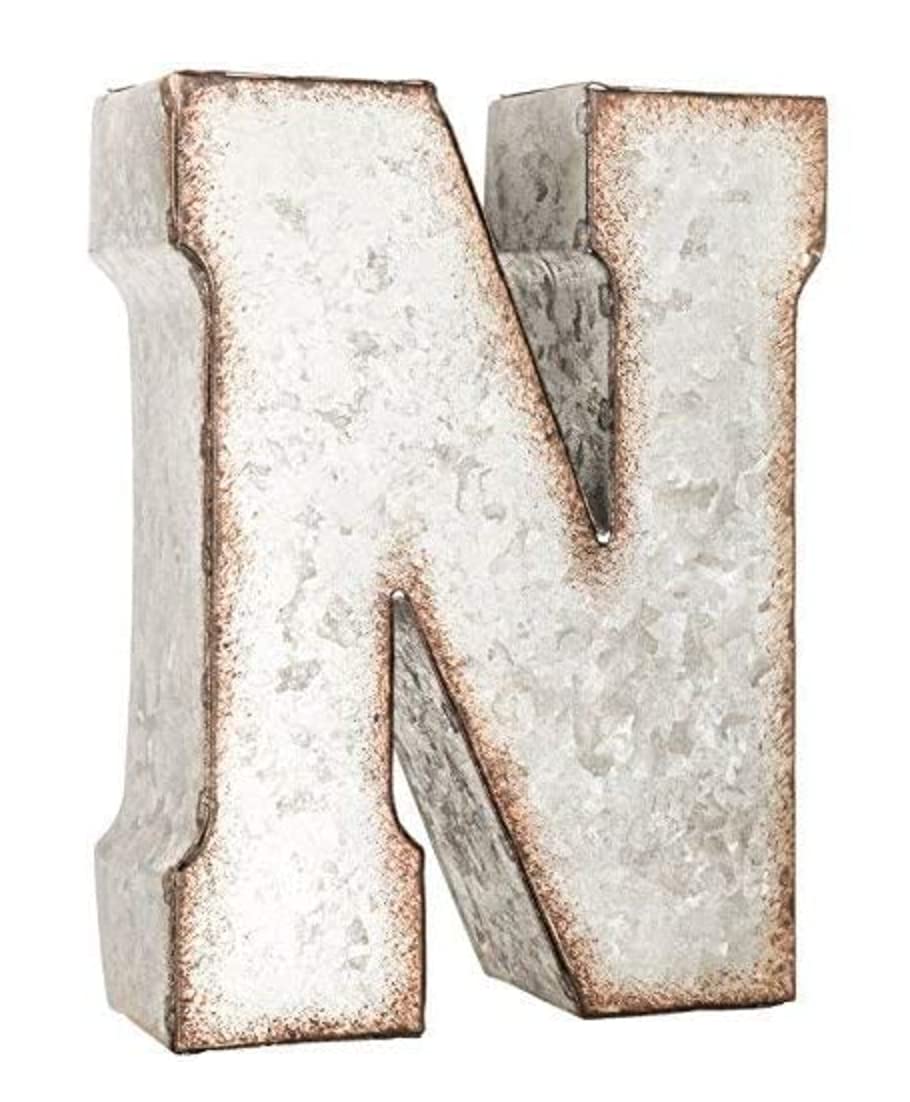CraftyCrocodile 7" Galvanized Metal 3D Wall Letter N Block - Metal Monogram Decor - Hanging or Freestanding Initials With Keyhole Bracket - Industrial, Distressed, Rustic Style Sign for Home, Living Room - LeoForward Australia