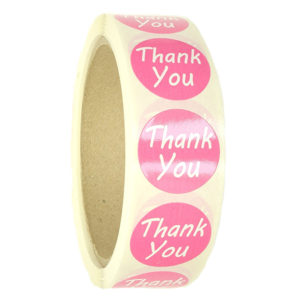 Pink"Thank You" Labels Stickers - 1" Diameter - 500 ct Roll - SL087F - LeoForward Australia