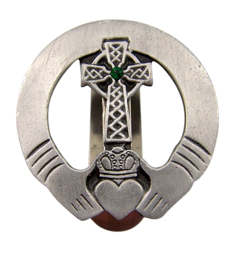  [AUSTRALIA] - Fine Pewter Irish Claddagh Celtic Cross Auto Visor Clip with Green Accent, 1 7/8 Inch