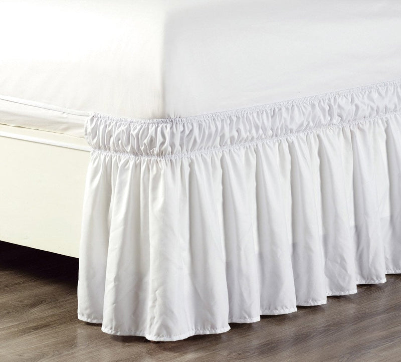  [AUSTRALIA] - Wrap Around 21" inch Long Fall White Ruffled Elastic Solid Bed Skirt Fits All Queen, King and Cal King Size Bedding High Thread Count Microfiber Dust Ruffle, Soft & Wrinkle Free. Queen / King