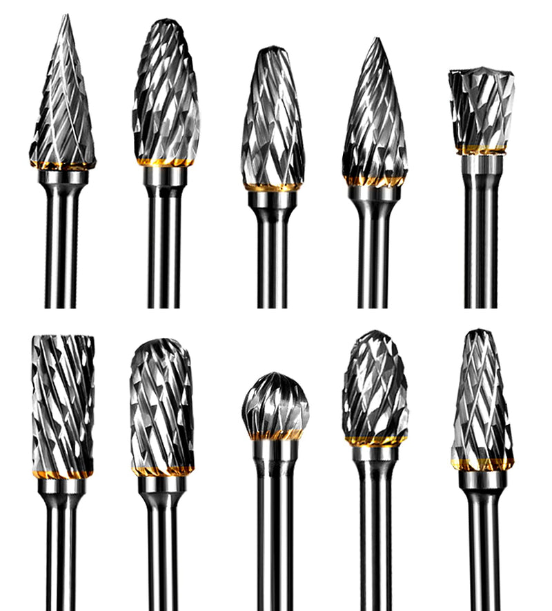  [AUSTRALIA] - YXGOOD 10 Pieces Tungsten Carbide Double Cut Rotary Burr Set with 3 mm (1/8 Inch) Shank and 6 mm (1/4 Inch) Head Size (Style 1)
