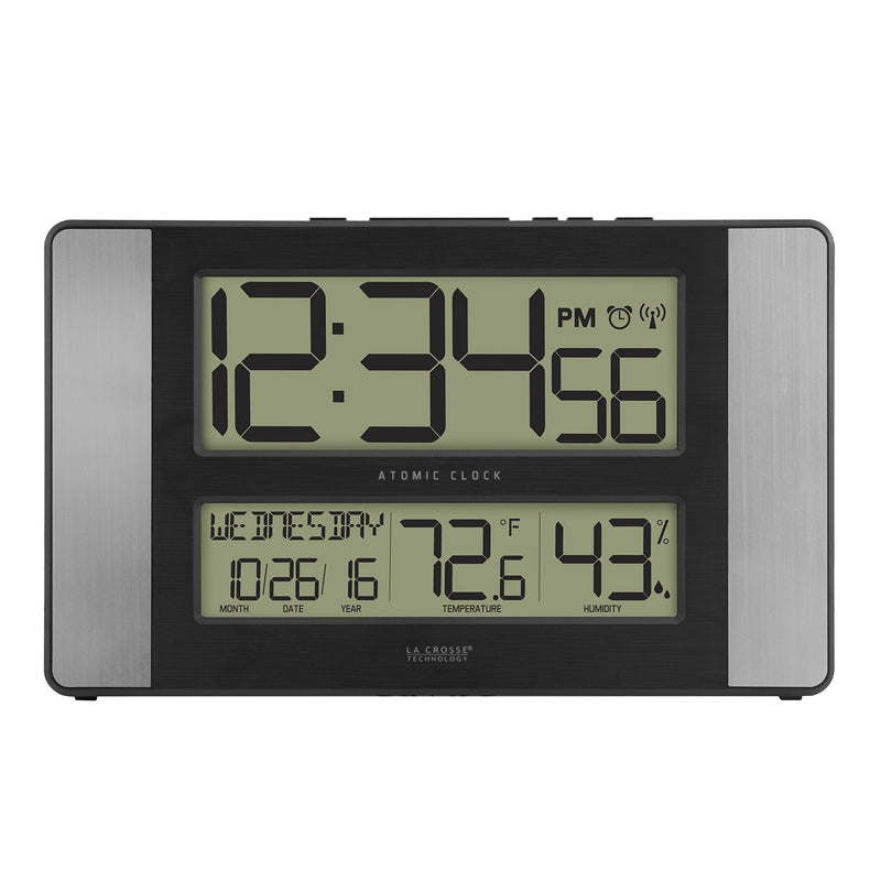  [AUSTRALIA] - La Crosse Technology 513-1417H-AL-INT Atomic Clock with Temperature & Humidity, Grey/Black