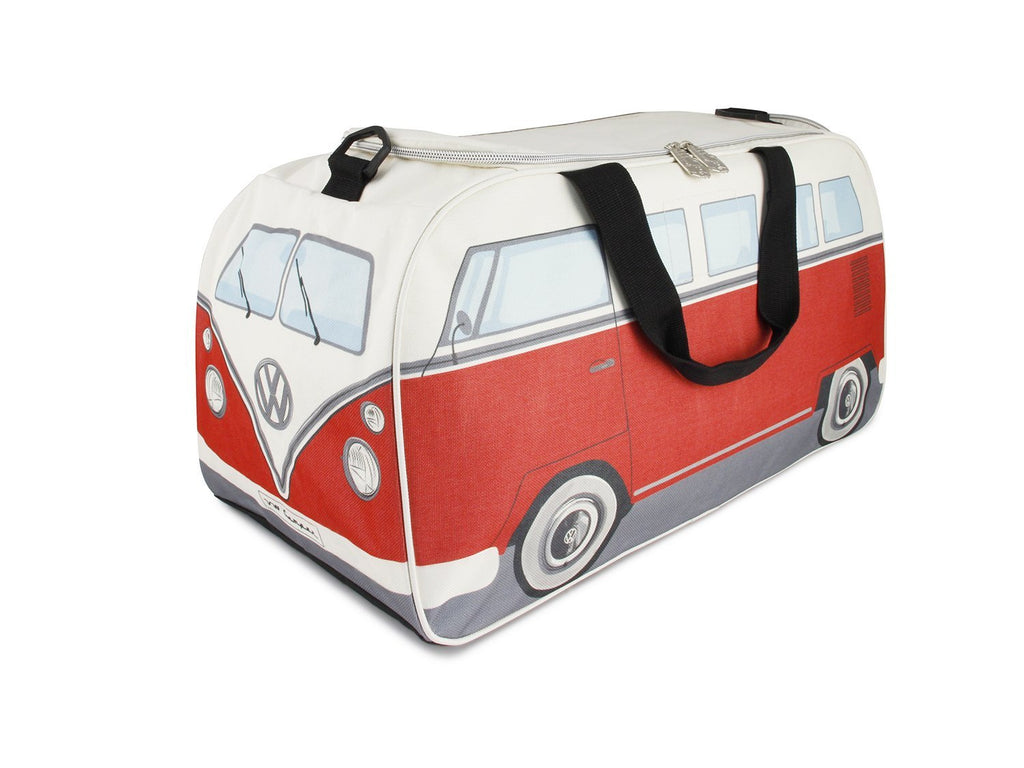 BRISA VW Collection - Volkswagen Samba Bus T1 Camper Van Sport, Gym, Travel Bag, Duffel with Shoe/Wet Compartment (Small/Red/Beige) Small (19.6 x 9.8 x 10.2 inches)/Red & Beige - LeoForward Australia