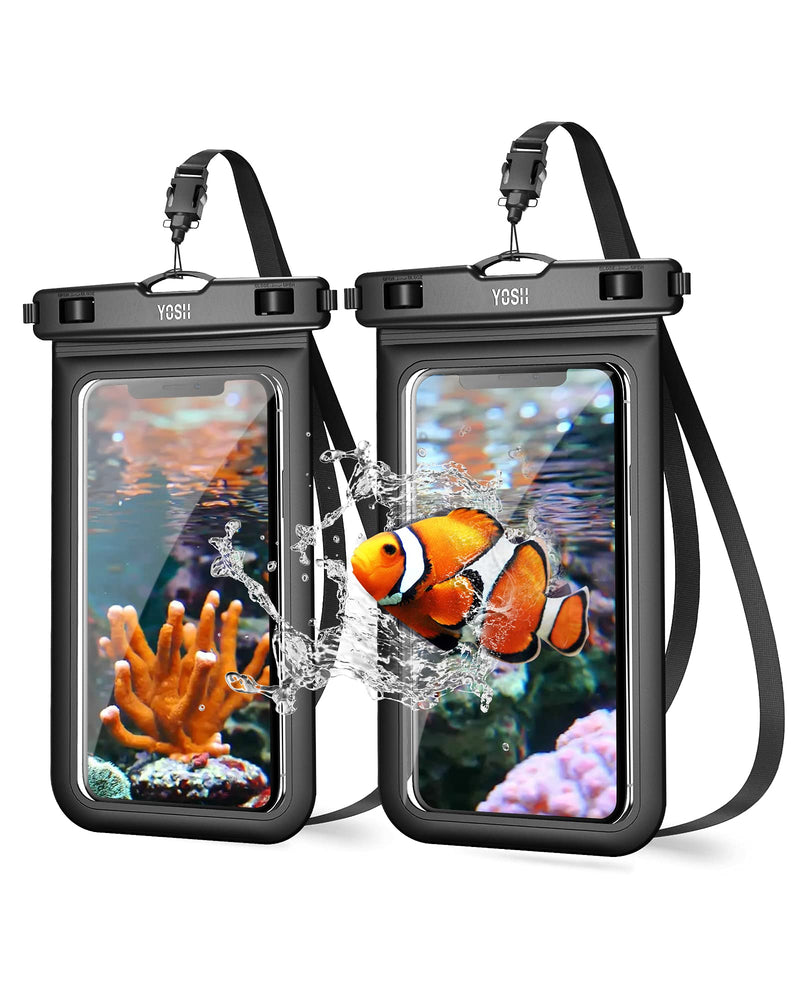  [AUSTRALIA] - YOSH Waterproof Phone Case Universal Waterproof Phone Pouch IPX8 Dry Bag Compatible for iPhone 12 11 SE X 8 7 6 Galaxy S21 Pixel up to 6.8", for Swimming Raining Dustproof Bath - Black 2-Pack
