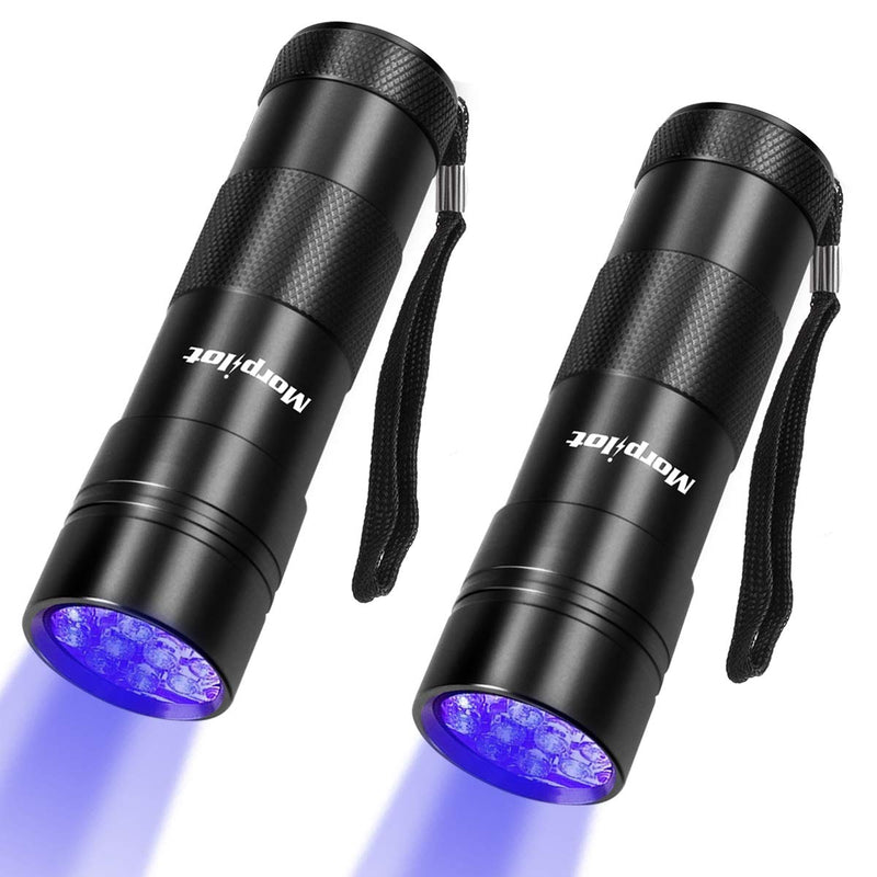  [AUSTRALIA] - morpilot Black Light, 2 Pcs UV Handheld Blacklight Flashlights 12 Led 395nm Mini Light Torch Detector for Pets Urine and Stains 2 pack