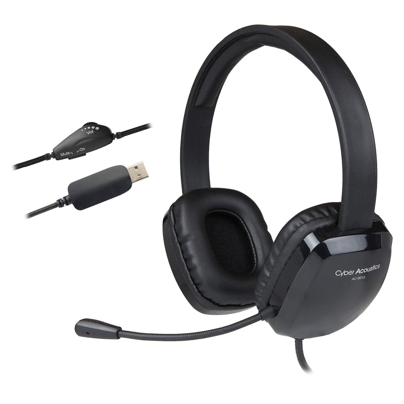  [AUSTRALIA] - Cyber Acoustics Stereo USB Headset, in-line Controls for Volume & Mic Mute, Noise Cancelling Mic & Flexible Boom for PC & Mac, Perfect for Classroom, Home or Office (AC-6012) 1 Unit