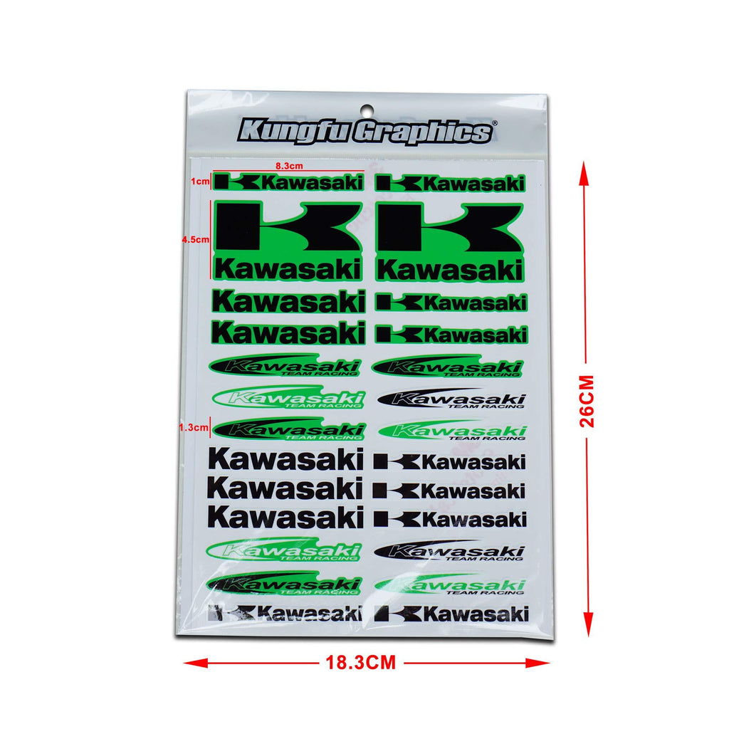  [AUSTRALIA] - Kungfu Graphics Kawasaki K Micro Sponsor Logo Racing Sticker Sheet Universal (7.2X 10.2 inch), Green Black Mss (4)