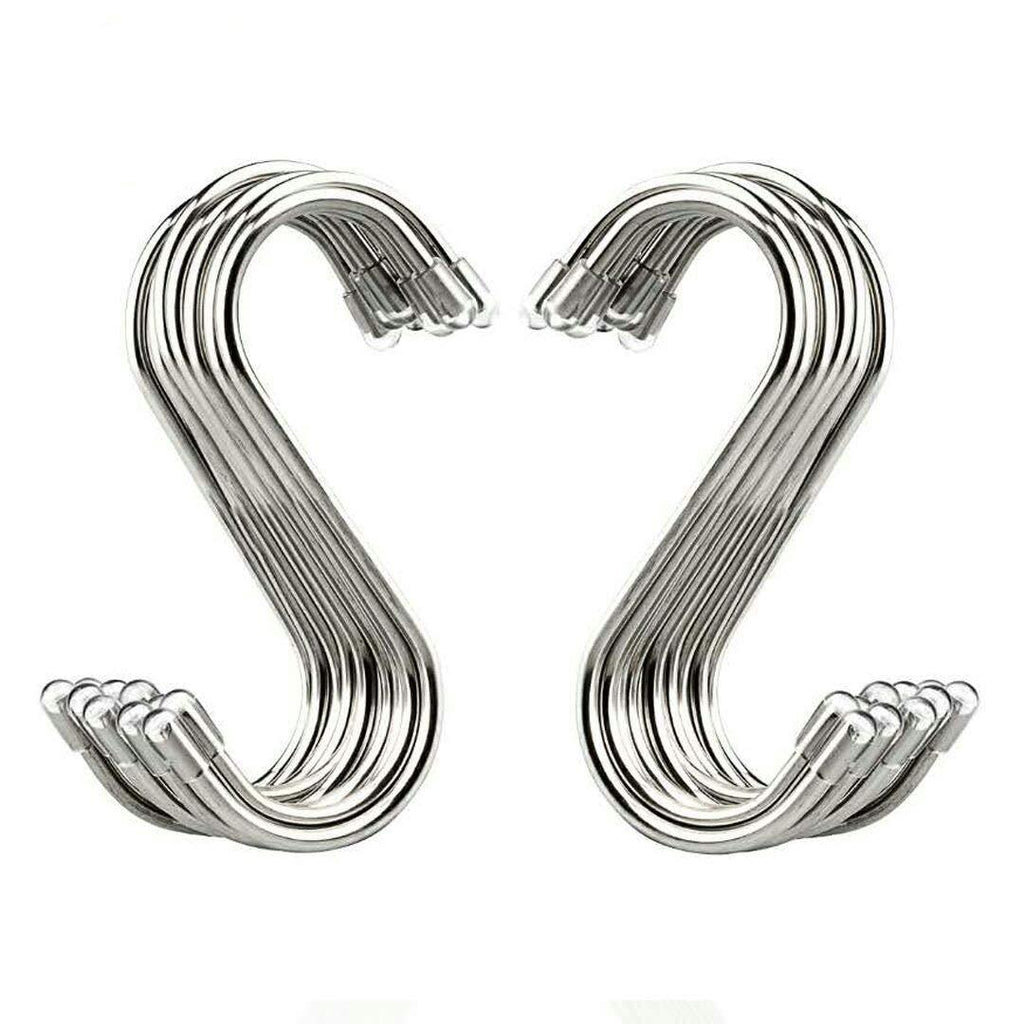  [AUSTRALIA] - Evob 20 Pack 3.4" S Shaped Hooks Stainless Steel Metal Hangers Hanging Hooks for Kitchen, Work Shop, Bathroom, Garden