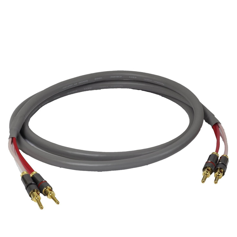 Blue Jeans Cable Canare 4S11 Speaker Cable, with Welded Locking Bananas, Conventional (Non-Bi-Wire) Terminations, Grey Jacket, 10 Foot (Single Cable - for one Speaker); Assembled in The USA - LeoForward Australia