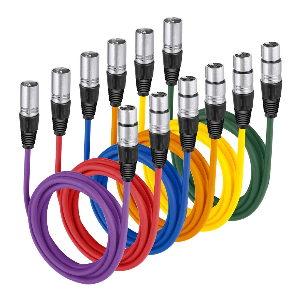  [AUSTRALIA] - Neewer 6-Pack 1 Meter Audio Cable Cords, XLR Male to XLR Female Microphone Color Cables(Green, Blue, Purple, Red, Yellow, Orange)