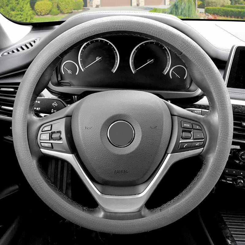  [AUSTRALIA] - FH Group FH3001GRAY Gray Steering Wheel Cover (Silicone Snake Pattern Massaging grip in Color-Fit Most Car Truck Suv or Van)