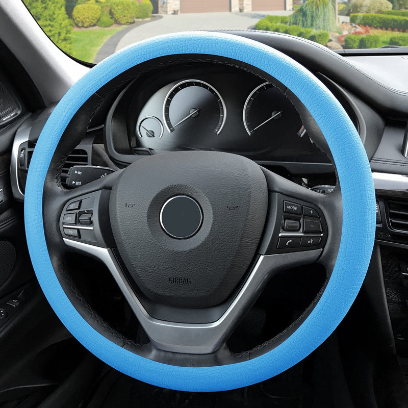 FH Group FH3001LIGHTBLUE Blue Steering Wheel Cover (Silicone Snake Pattern Massaging grip in Light Color-Fit Most Car Truck Suv or Van) LIGHTBLUE - LeoForward Australia